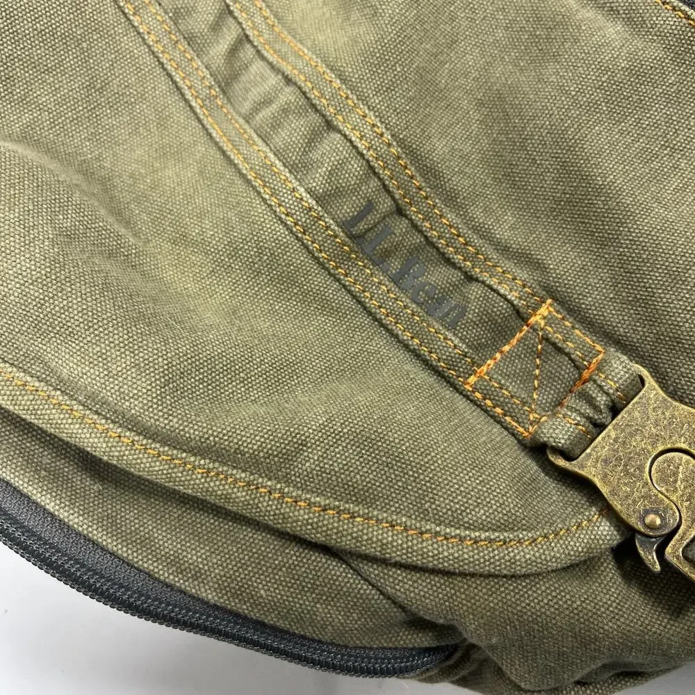 LL BEAN Bag Messenger Laptop Crossbody Paperboy Style Canvas Cotton Green VTG